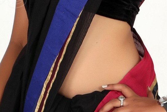 Hot Hamsitha nude white hip in Black Saree Exclusive Photo Shoot