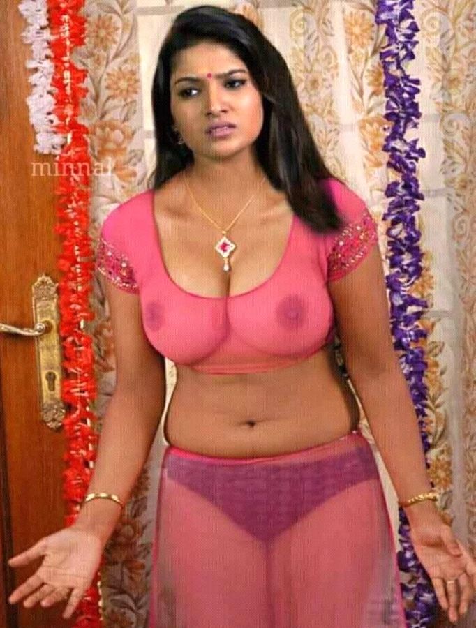 Nude hot cleavage Vani Bhojan transparent blouse nipple naked navel