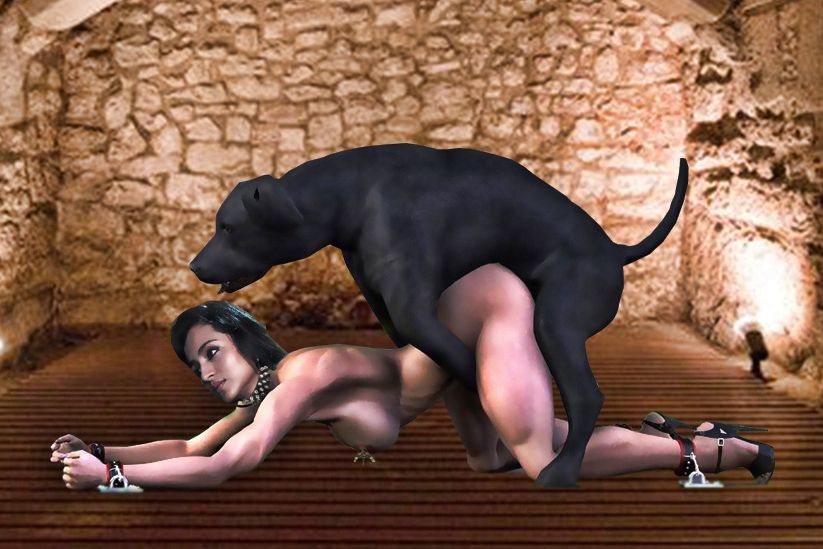 Naked actress Trisha fucking dog in doggy style slave sex