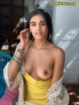 Divyansha Kaushik sexy one side nude boobs nipple yellow top