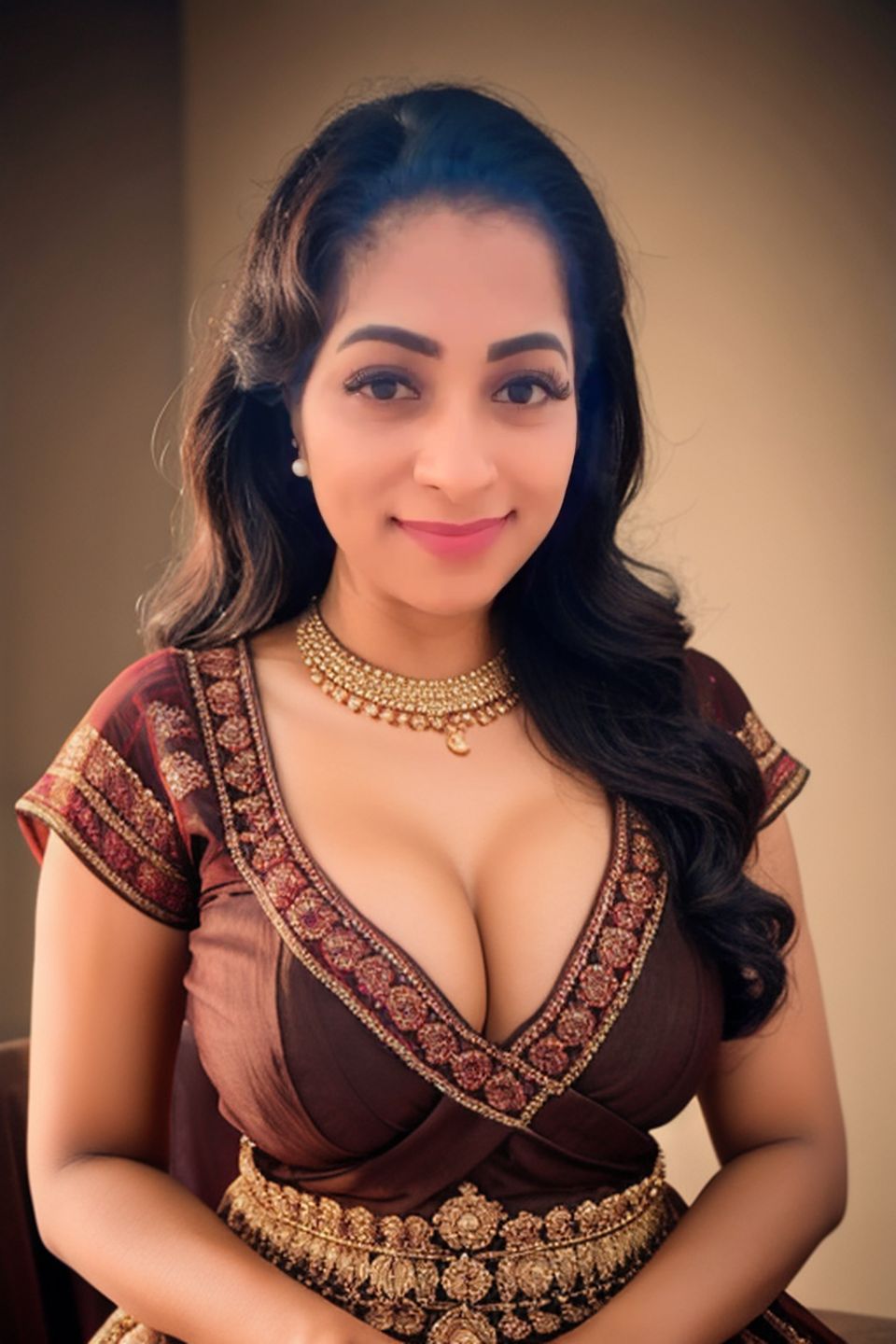 Deepthi Kapil low neck blouse cleavage