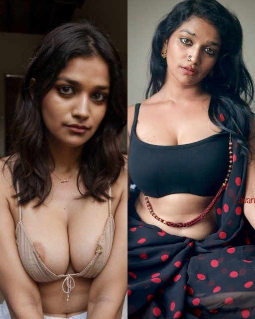 Lavanya Manickam low neck blouse cleavage nipple slip