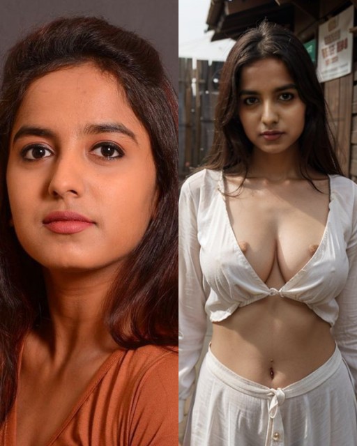 Madhumikha Srinivasu sexy blouse low neck cleavage nipple slip